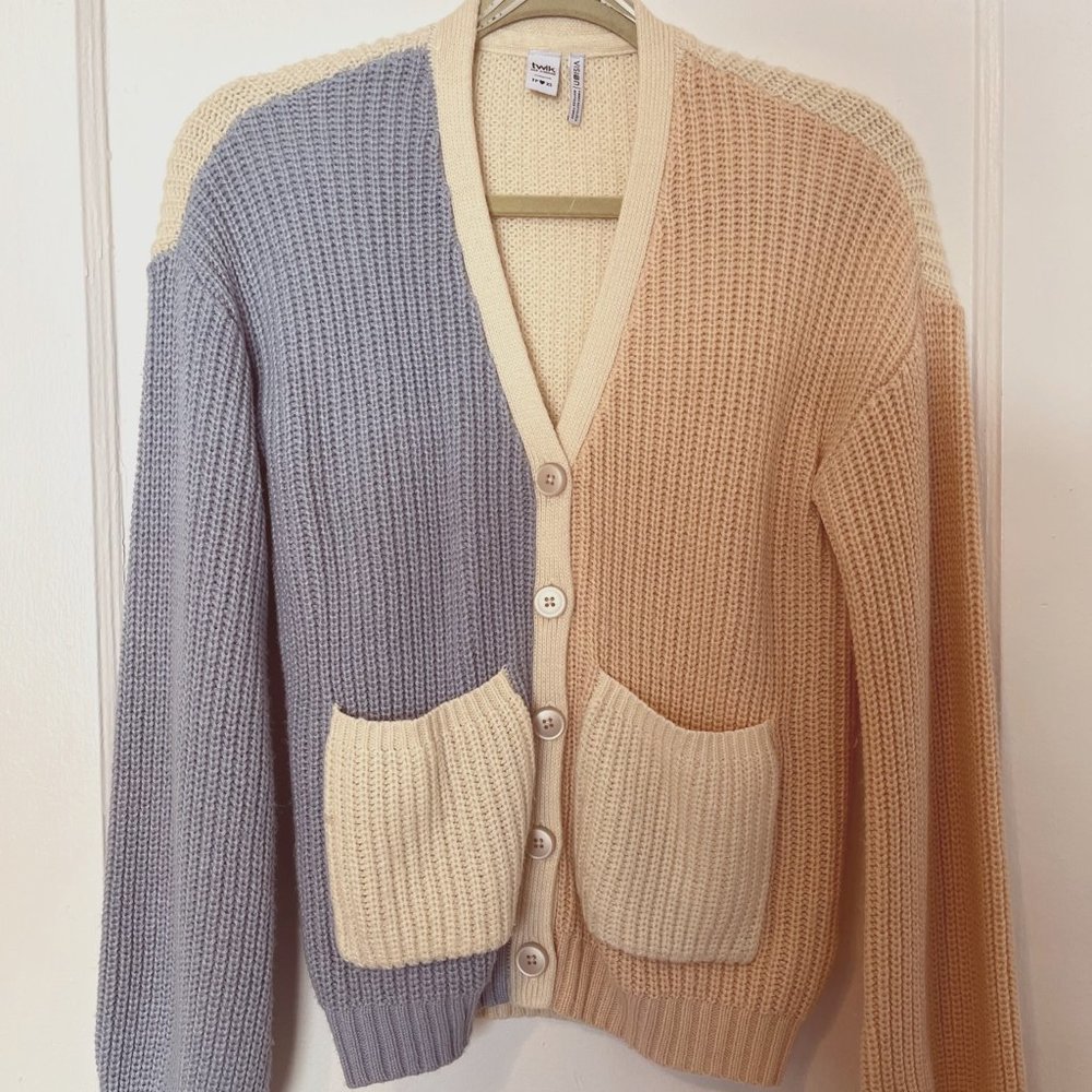twik, Tri-Color Pastel Knit Sweater, Blue/Pink/Cream, x-Small/TP